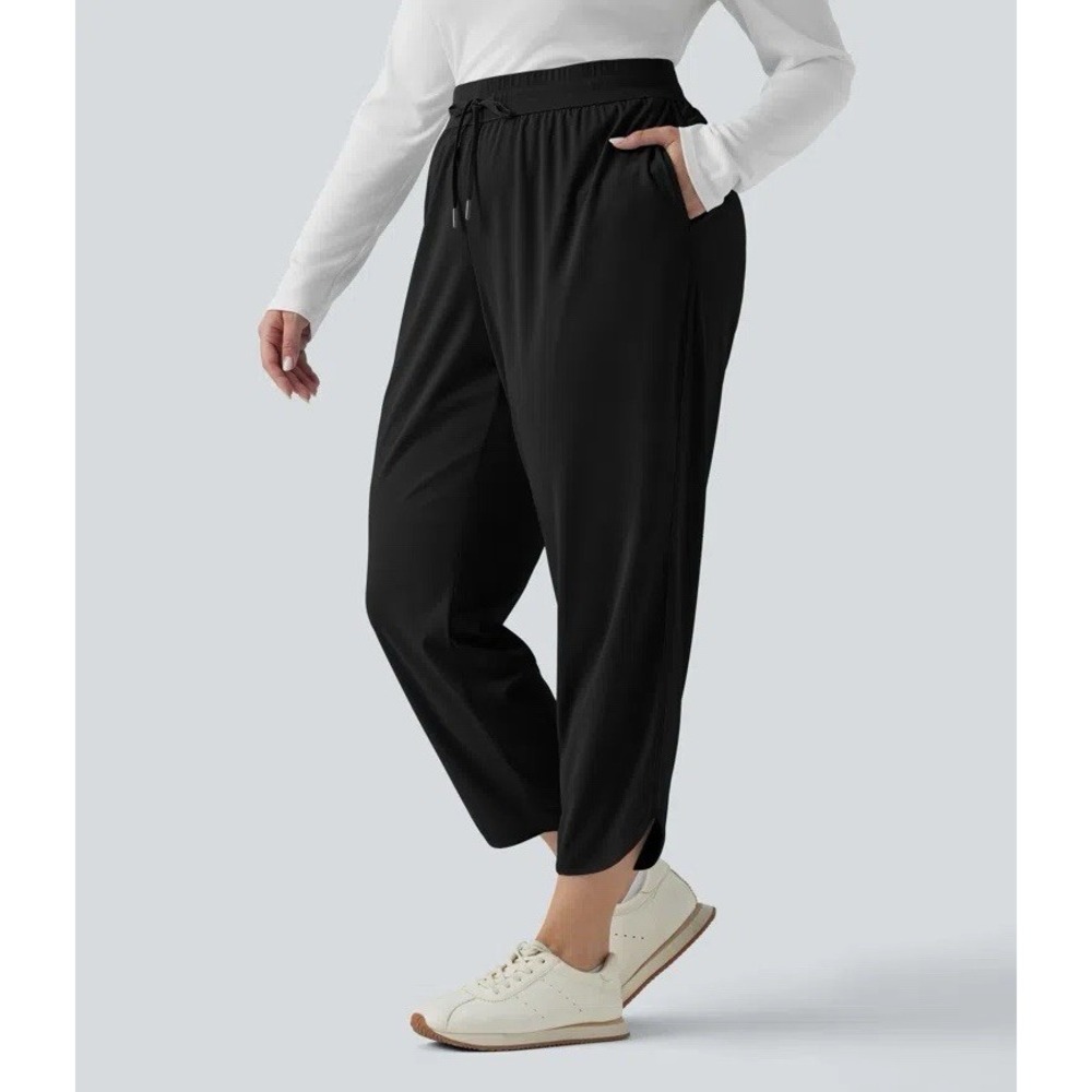 Halara Mid Rise Curved Hem Quick Dry Golf Tapered Black Pants XL Petite Short